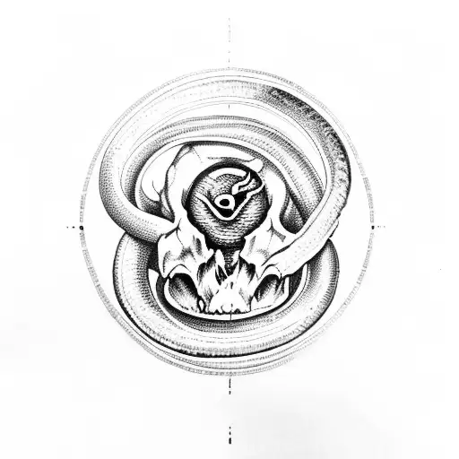 Snake coming out of a skulls eye tattoo design idea