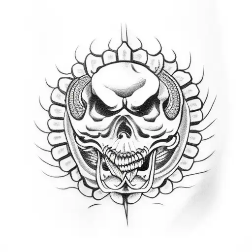 Snake in skulls eye with teeth showing tattoo design idea