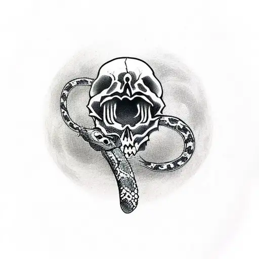 Skull with a snake in the eye tattoo design idea
