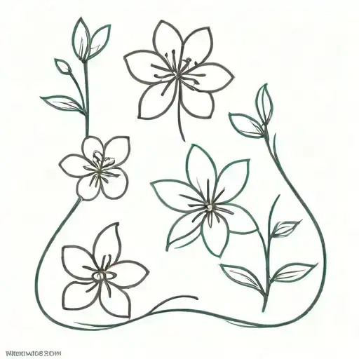 A minimalist design of three small flowers, each flower symbolizing one of your children's birth months (March, April, May) tattoo design idea