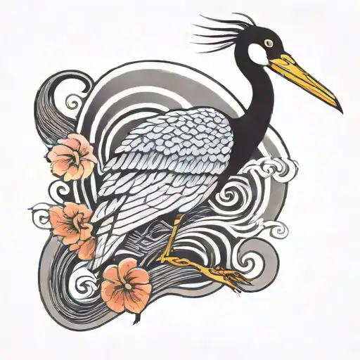 Camino de Santiago Shell and a Stork standing in one leg tattoo design idea