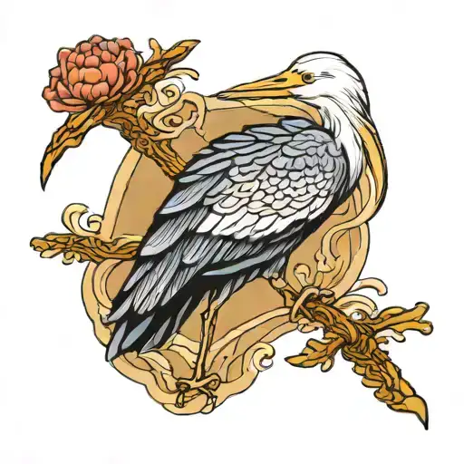 Camino de Santiago Shell and a Stork standing in one leg tattoo design idea