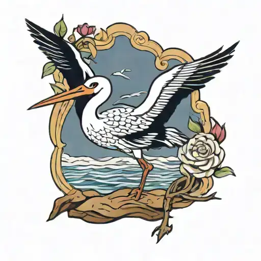 Camino de Santiago Shell and a Stork standing in one leg tattoo design idea