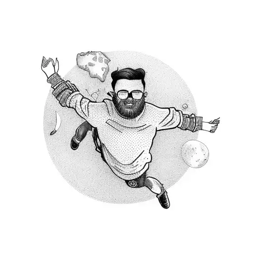 simplistic style man bungy jumping into planet earth from Birds Eye view  tattoo design idea