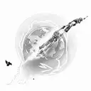 simplistic style man bungy jumping into planet earth from Birds Eye view  tattoo design idea
