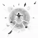 simplistic style man bungy jumping into planet earth from Birds Eye view  tattoo design idea
