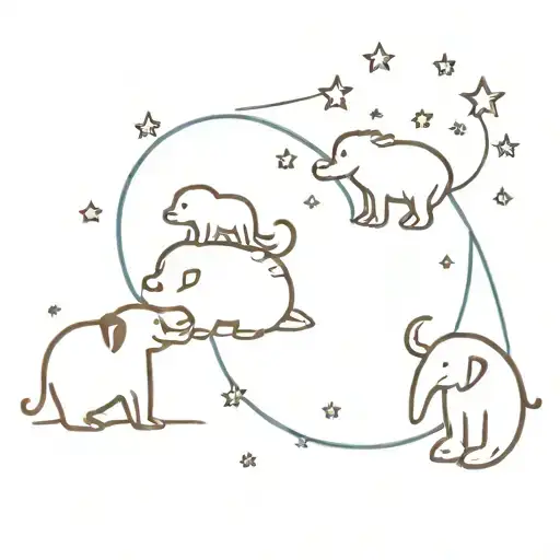 cute hedgehog and elephant and rabbit under the moon and stars tattoo design idea