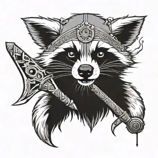 anime style raccoon skull with two macuahuitl behind anime style raccoon skull with two macuahuitl behind si  tattoo design idea