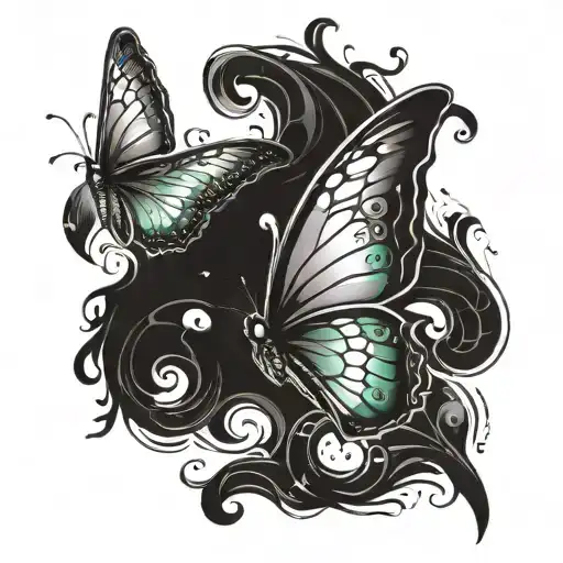 Create a tattoo of a stylized semicolon with butterfly wings tattoo design idea