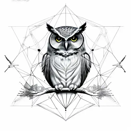 owl with geometry tattoo design idea