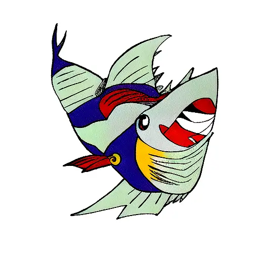 Angler with fish and fire tattoo design idea