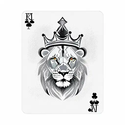the king of spades from a deck of cards with a lion head and a crown  tattoo design idea
