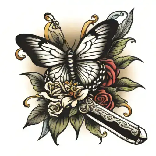 sword and butterfly tattoo design idea