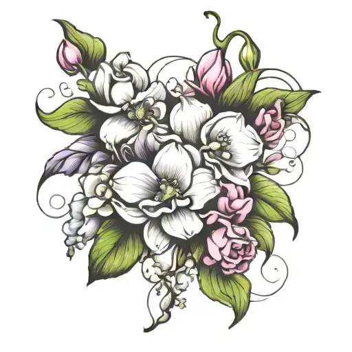Sweetpea flower Orchid and rose intertwined tattoo design idea
