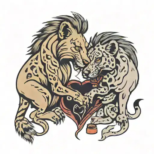 lion and hyena eating heart  tattoo design idea