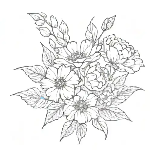 October, November, and April birth flowers family bouquet tattoo design idea