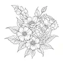 October, November, and April birth flowers family bouquet tattoo design idea