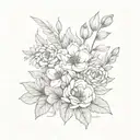 October, November, and April birth flowers family bouquet tattoo design idea