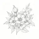 October, November, and April birth flowers family bouquet tattoo design idea