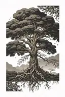 acacia tree with roots tattoo design idea