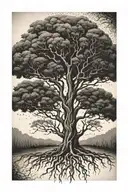 acacia tree with roots tattoo design idea