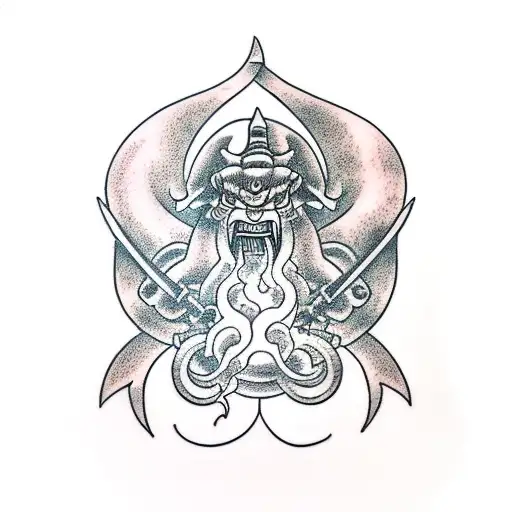 susanoo the japanese storm god killing a snake with a sword tattoo design idea