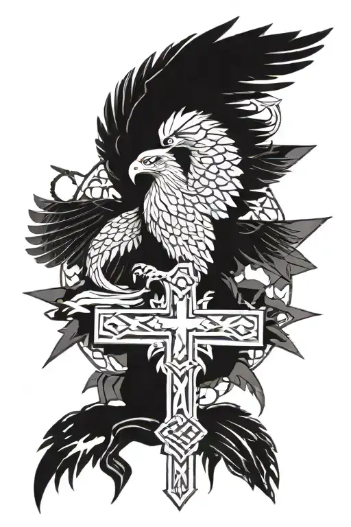 the word Venable surrounded by crosses and an eagle holding a cross tattoo design idea