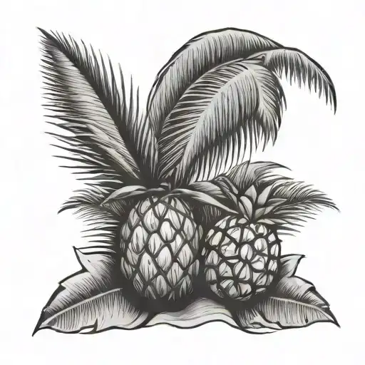 coconut tree with pineapple plant on bottom tattoo design idea