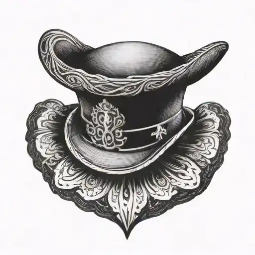 A blackwork tattoo of Daniela Dimitrescu's iconic hat and collar design, with a subtle nod to her vampiric nature tattoo design idea
