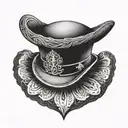 A blackwork tattoo of Daniela Dimitrescu's iconic hat and collar design, with a subtle nod to her vampiric nature tattoo design idea