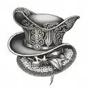 A blackwork tattoo of Daniela Dimitrescu's iconic hat and collar design, with a subtle nod to her vampiric nature tattoo design idea