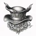 A blackwork tattoo of Daniela Dimitrescu's iconic hat and collar design, with a subtle nod to her vampiric nature tattoo design idea