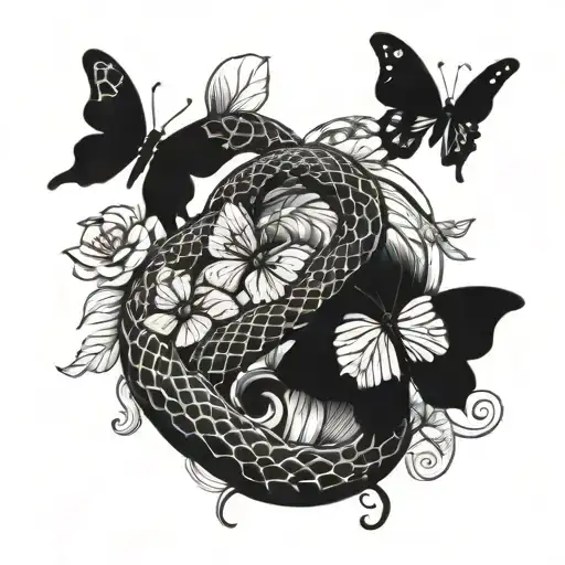 snake and butterfly tattoo design idea