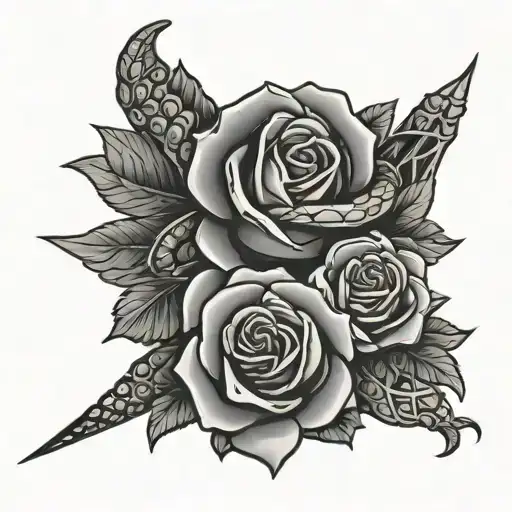 dagger with snake and rose entertwined tattoo design idea
