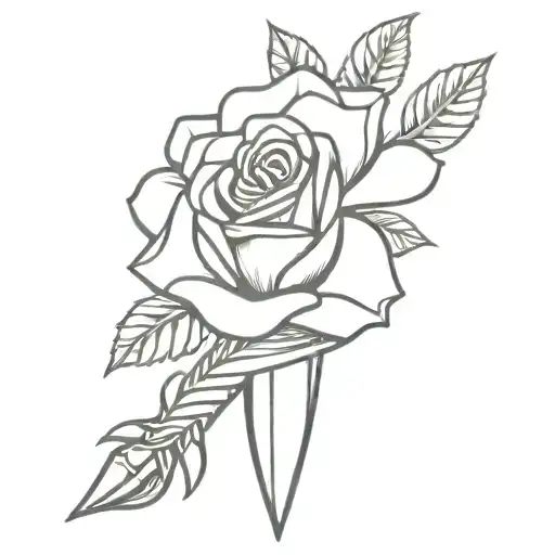 dagger with snake and rose entertwined tattoo design idea