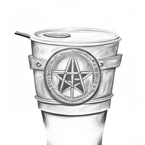 A black-grey tattoo of a coffee cup with a Breaking Benjamin lyrics tattoo design idea