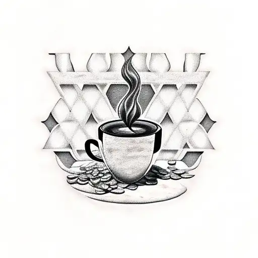 A black-grey tattoo of a coffee cup with a Breaking Benjamin lyrics tattoo design idea
