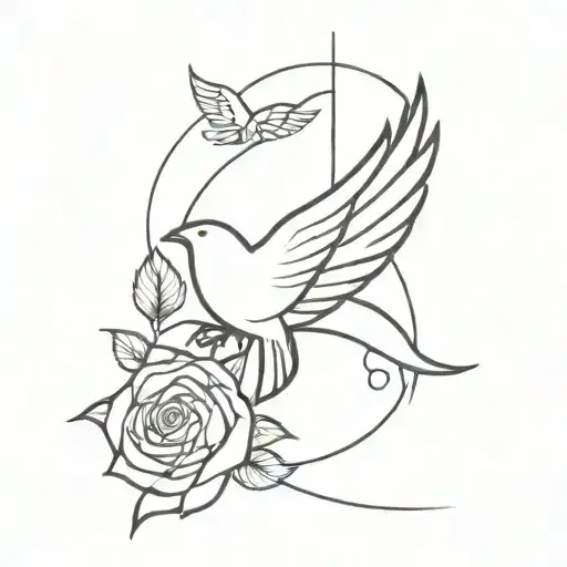 A tattoo of wings with one rose in the middle. to a man minimalistic Black and white. not realistic tattoo design idea