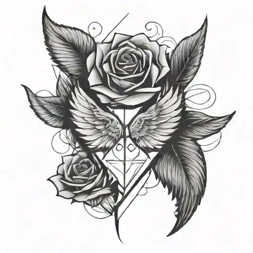 A tattoo of wings with one rose in the middle for a man minimalist clean lines unrealistic tattoo design idea