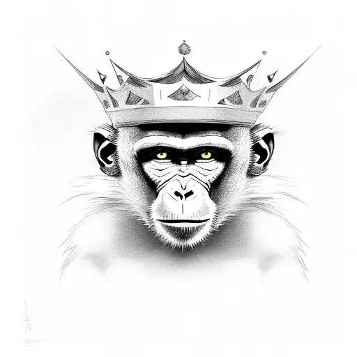 monkey skill face with King crown tattoo design idea