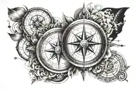 Tattoo Design Description  Placement: Inner forearm  Elements:  	1.	Central Compass: 	•	Style: Black and grey with fine  tattoo design idea
