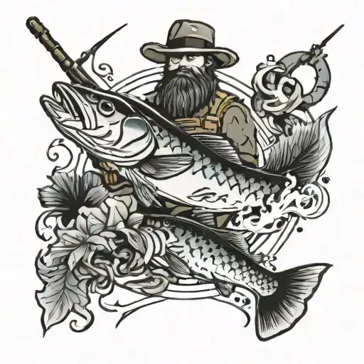 hunting and fishing tattoo design idea