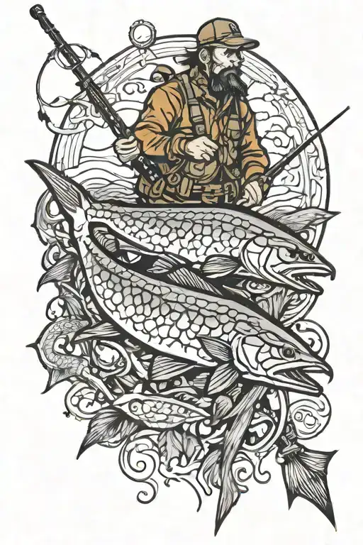 hunting and fishing tattoo design idea