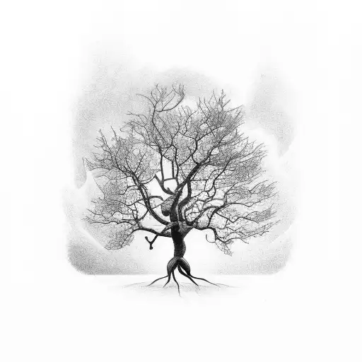 ash tree with roots tattoo design idea