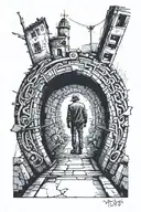 A man stands at a tunnel into the unknown, perhaps he doesn’t even know about it, he doesn’t know when the tunnel will suck him in tattoo design idea