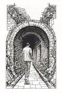 A man stands at a tunnel into the unknown, perhaps he doesn’t even know about it, he doesn’t know when the tunnel will suck him in tattoo design idea