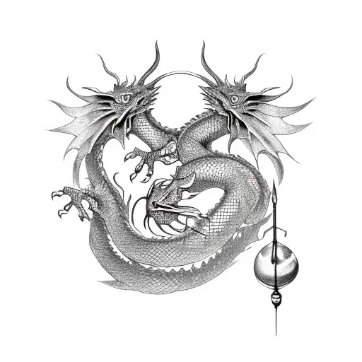 Aisian Dragon wraped around a stick holding a pearl with a semi colon in it. tattoo design idea