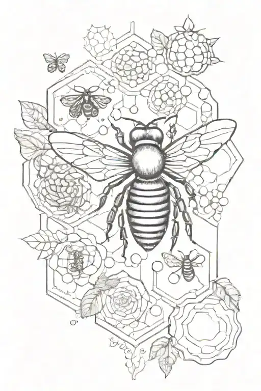mandala. bee.  apple. acorn. honeycomb  tattoo design idea