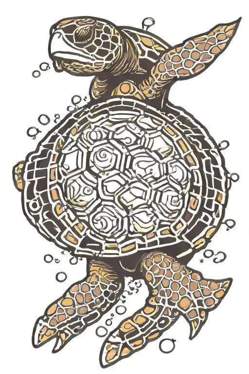 scuba diving sea turtle tattoo design idea