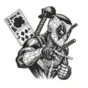 Deadpool showing his face with two cards in his poker hand tattoo design idea
